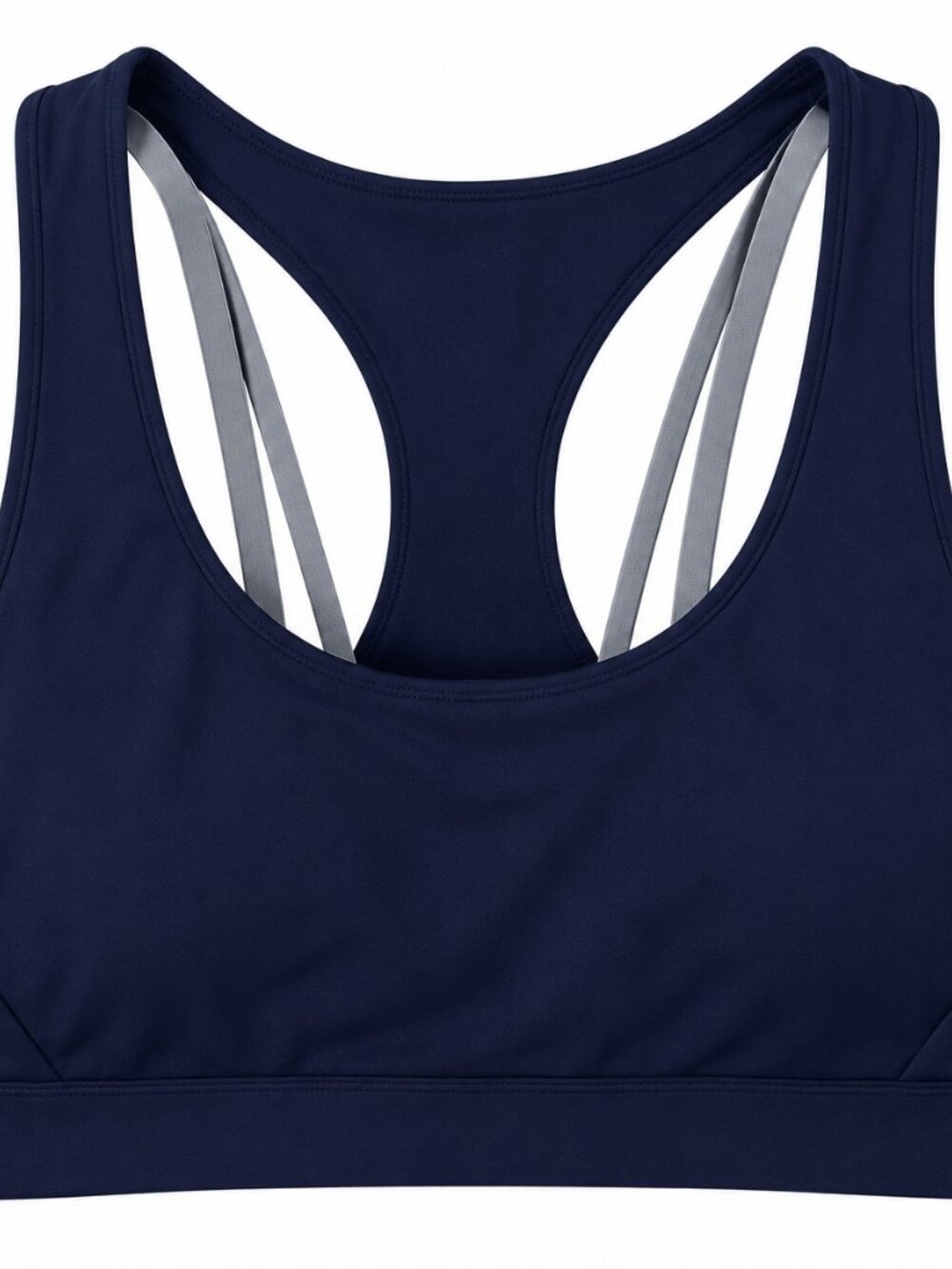 Navy Blue Racerback Sports Bra Gray Strappy Back Athletic Yoga Workout